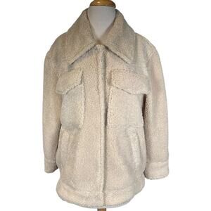 Something Navy Light Tan Faux Fur Teddy Jacket Size Small 100% Polyester Cozy